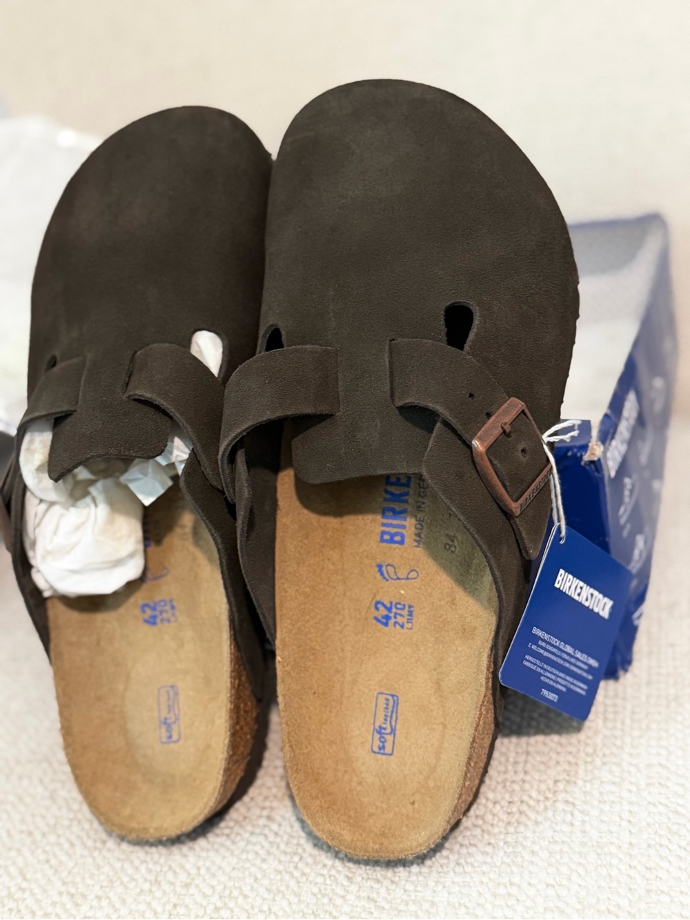 Birkenstock Boston Clog in Dark Brown Suede with Buckle